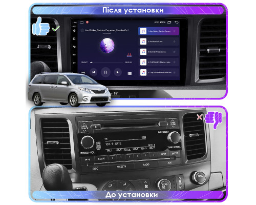 Штатная магнитола Lesko для Toyota Sienna III 2010-2014 экран 9" 2/32Gb 4G Wi-Fi GPS Top