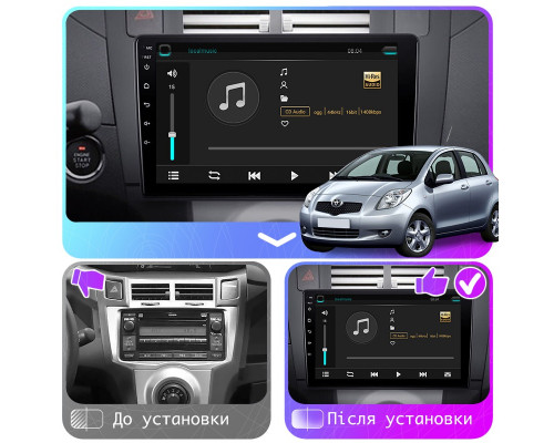 Штатная магнитола Lesko для Toyota Yaris II Рестайлинг 2009-2012 экран 9" 2/32Gb Wi-Fi GPS Base