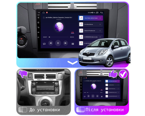 Штатная магнитола Lesko для Toyota Yaris II Рестайлинг 2009-2012 экран 9" 4/64Gb CarPlay 4G Wi-Fi GPS Prime