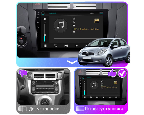 Штатная магнитола Lesko для Toyota Yaris II Рестайлинг 2009-2012 экран 9" 2/32Gb 4G Wi-Fi GPS Top