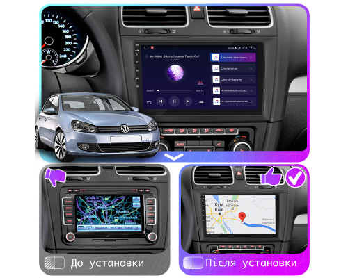 Штатная магнитола Lesko для Volkswagen Golf VI 2008-2012 экран 9" 2/32Gb CarPlay 4G Wi-Fi GPS Prime