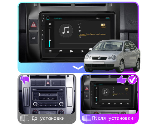 Штатная магнитола Lesko для Volkswagen Polo IV 2001-2005 экран 9" 4/64Gb 4G Wi-Fi GPS Top
