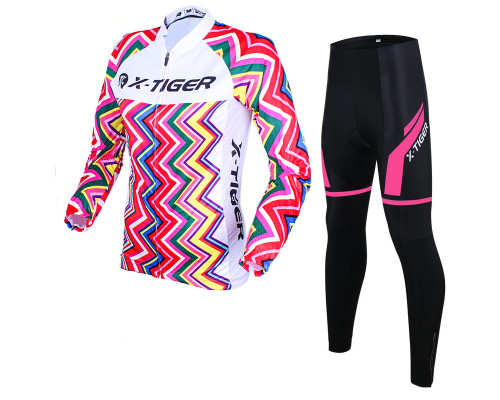 Вело костюм женский X-Тiger XW-CT-155 кофта с длинным рукавом штаны Multicolor Zigzag 2XL