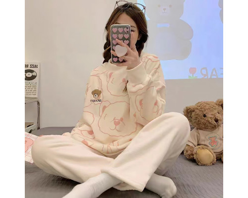 Комплект женской пижамы 301 Bear Pink рубашка с длинным рукавом и штанами теплая M
