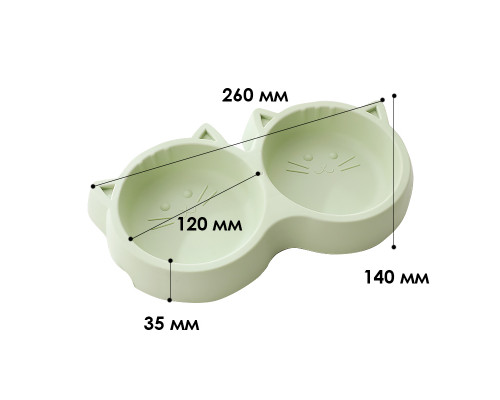 Миска для кошек Taotaopets Cat 123307 двойная пластиковая Green