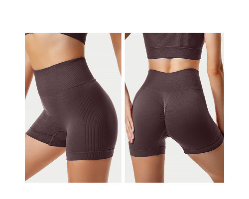 Шорты женские 1802# бесшовные для фитнеса пуш ап push up Коричневый M