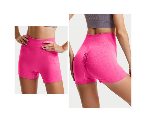 Шорты женские 1802# бесшовные для фитнеса пуш ап push up Розовый электрик L